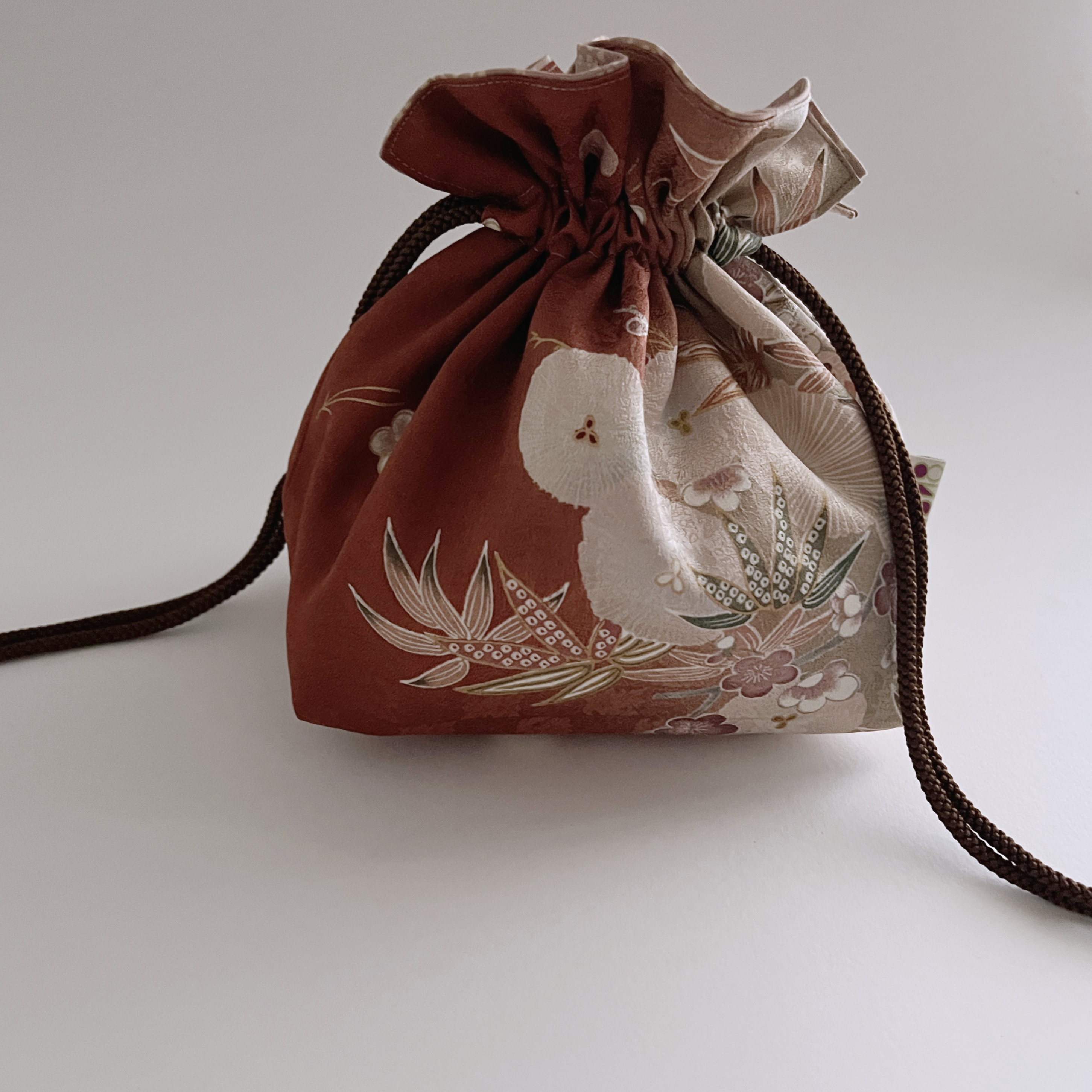 Rust Red Vintage Kimono Kinchaku