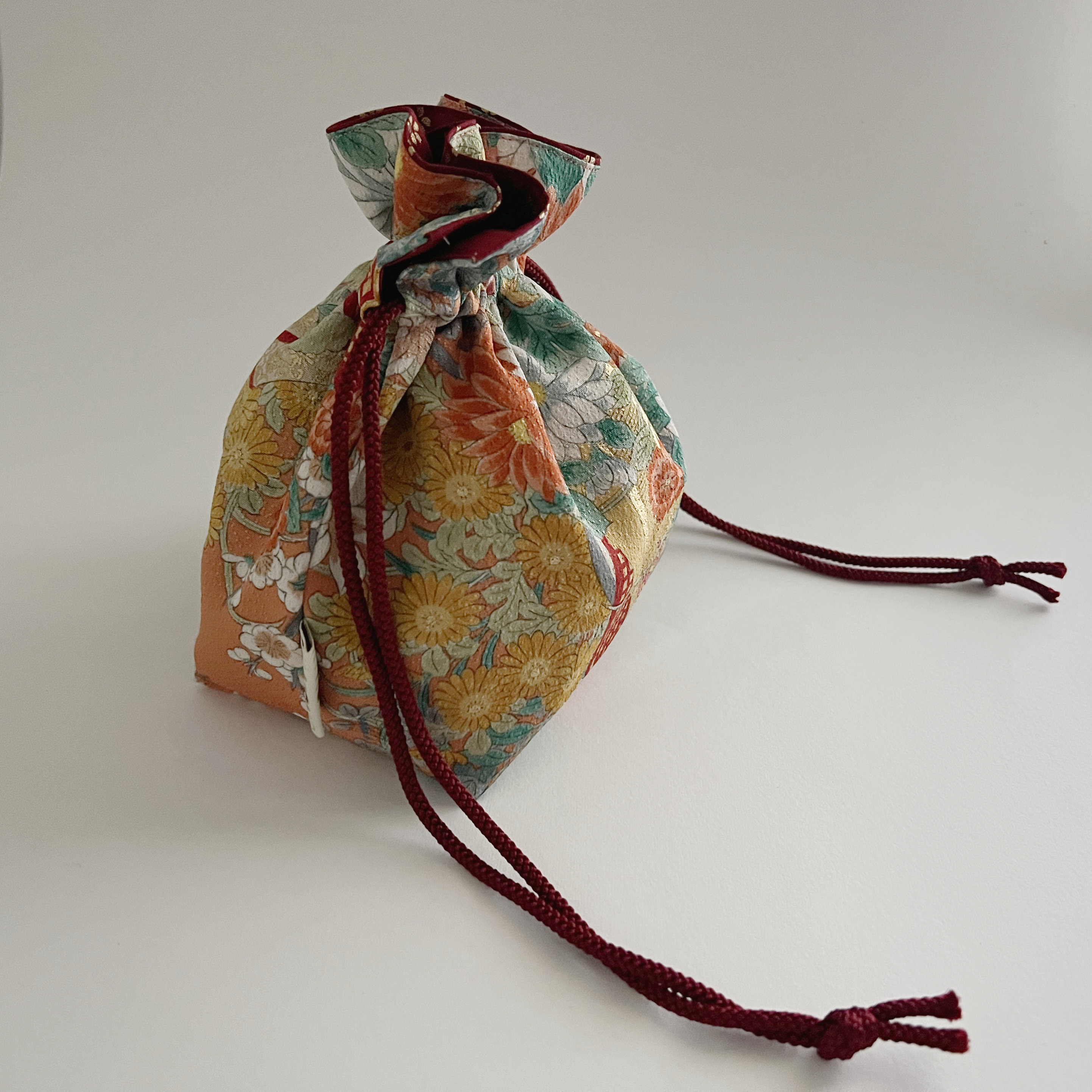 Orange Floral Kinchaku