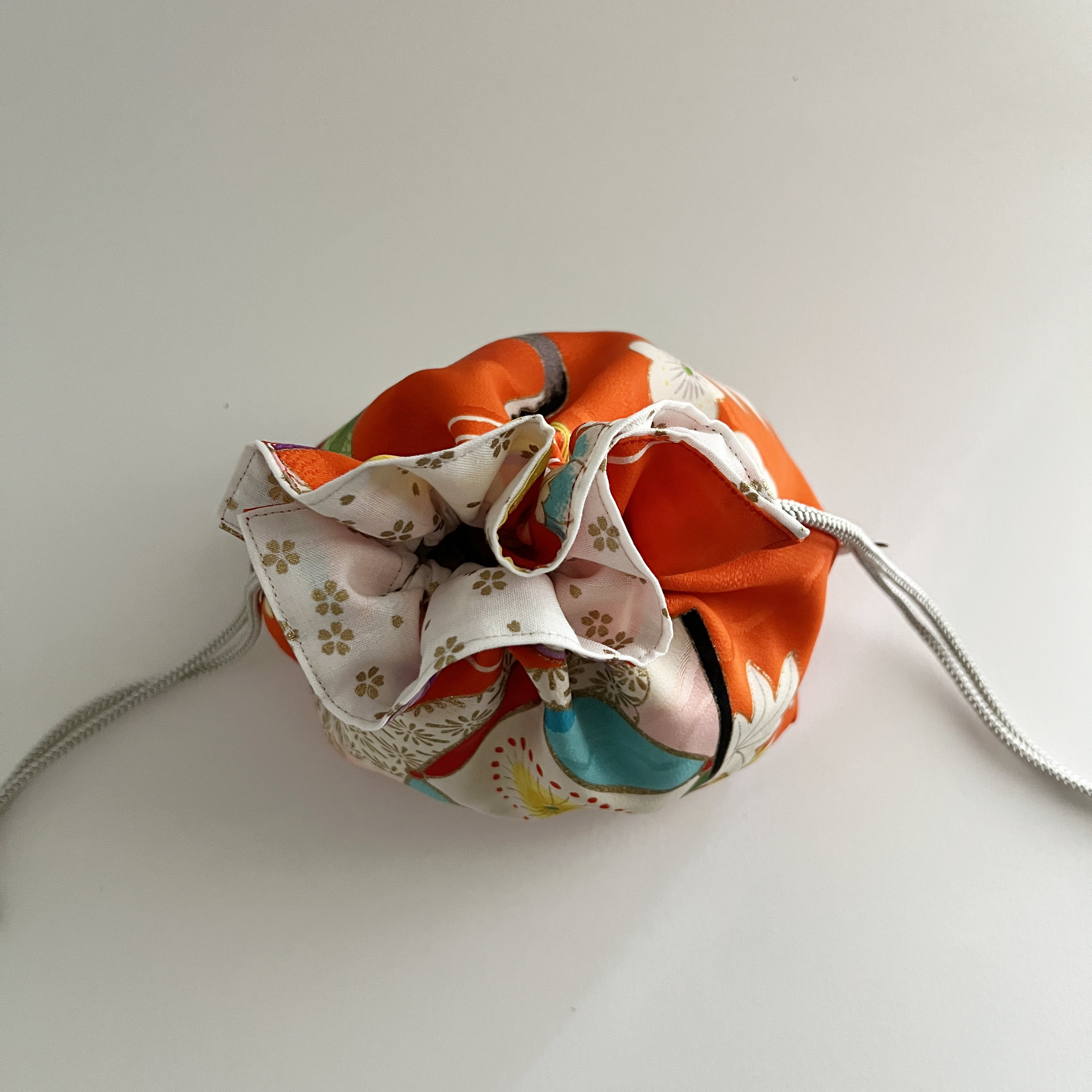 Bright Deep Orange Silk Bag from Child's Kimono