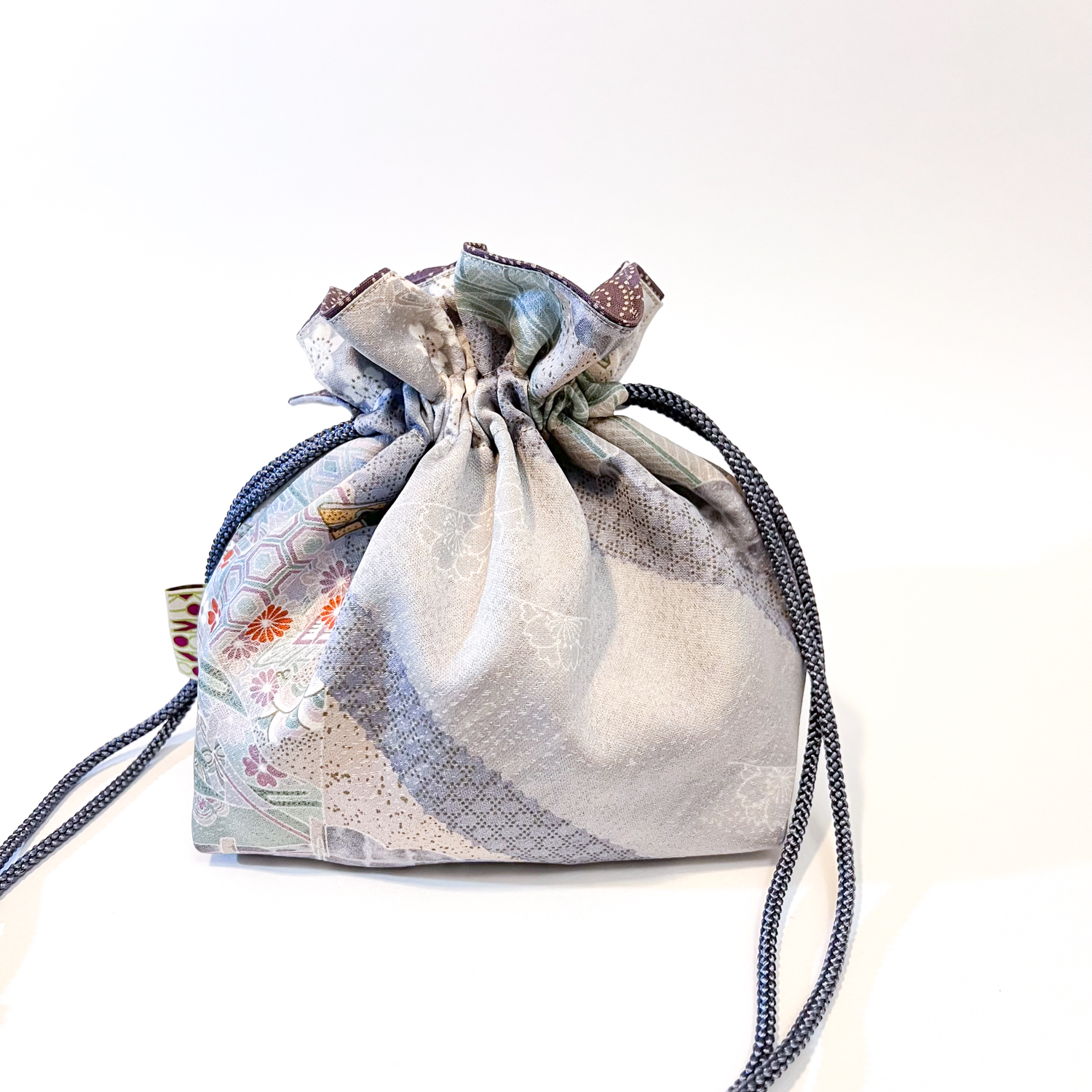 Blue Grey Silk Kinchaku