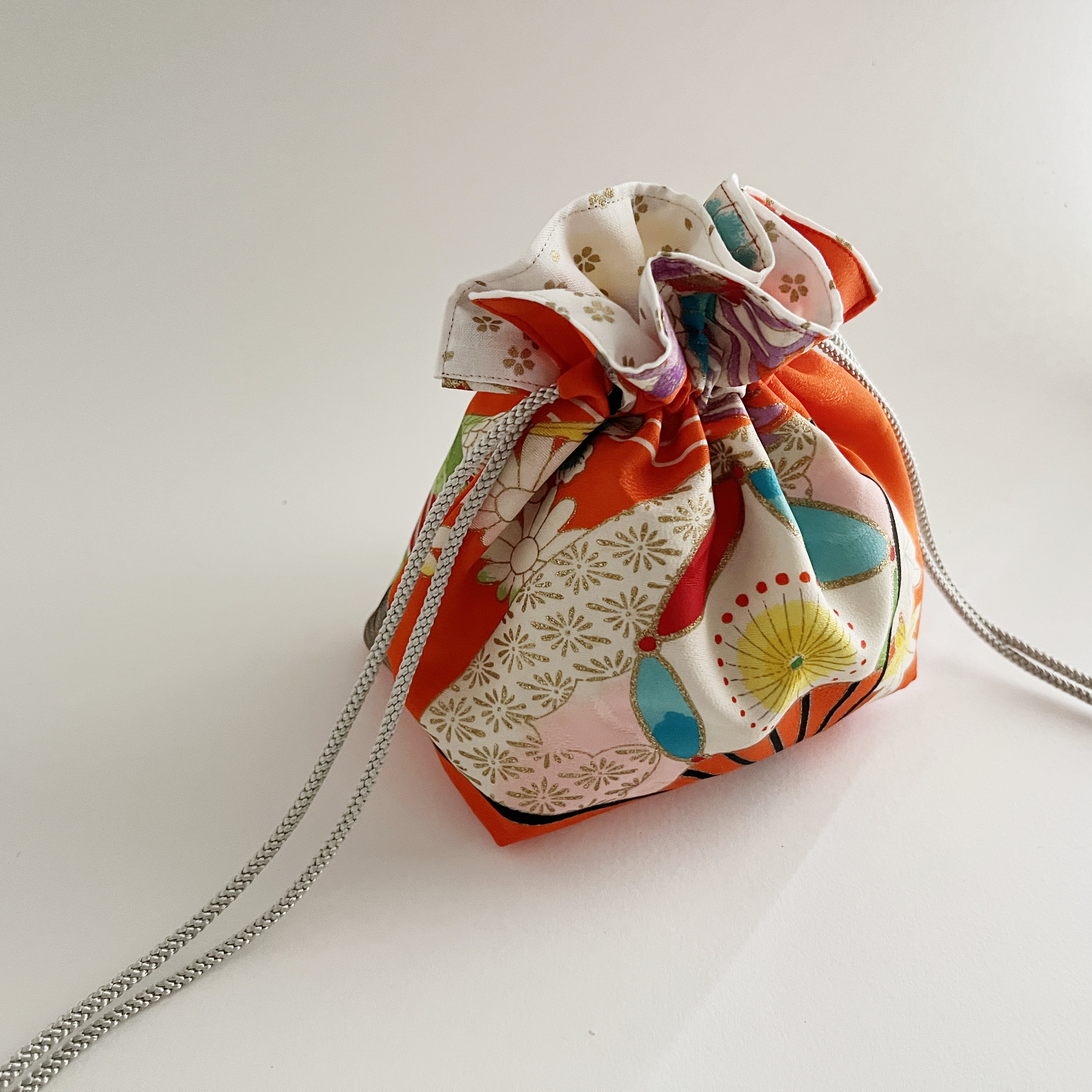 Bright Deep Orange Silk Bag from Child's Kimono