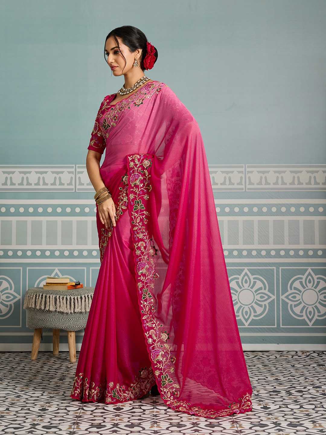 Embroidered Pink Saree