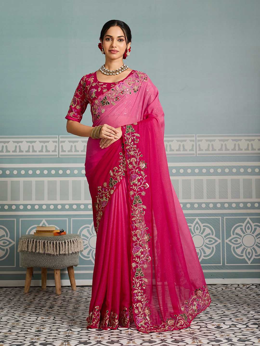 Embroidered Pink Saree