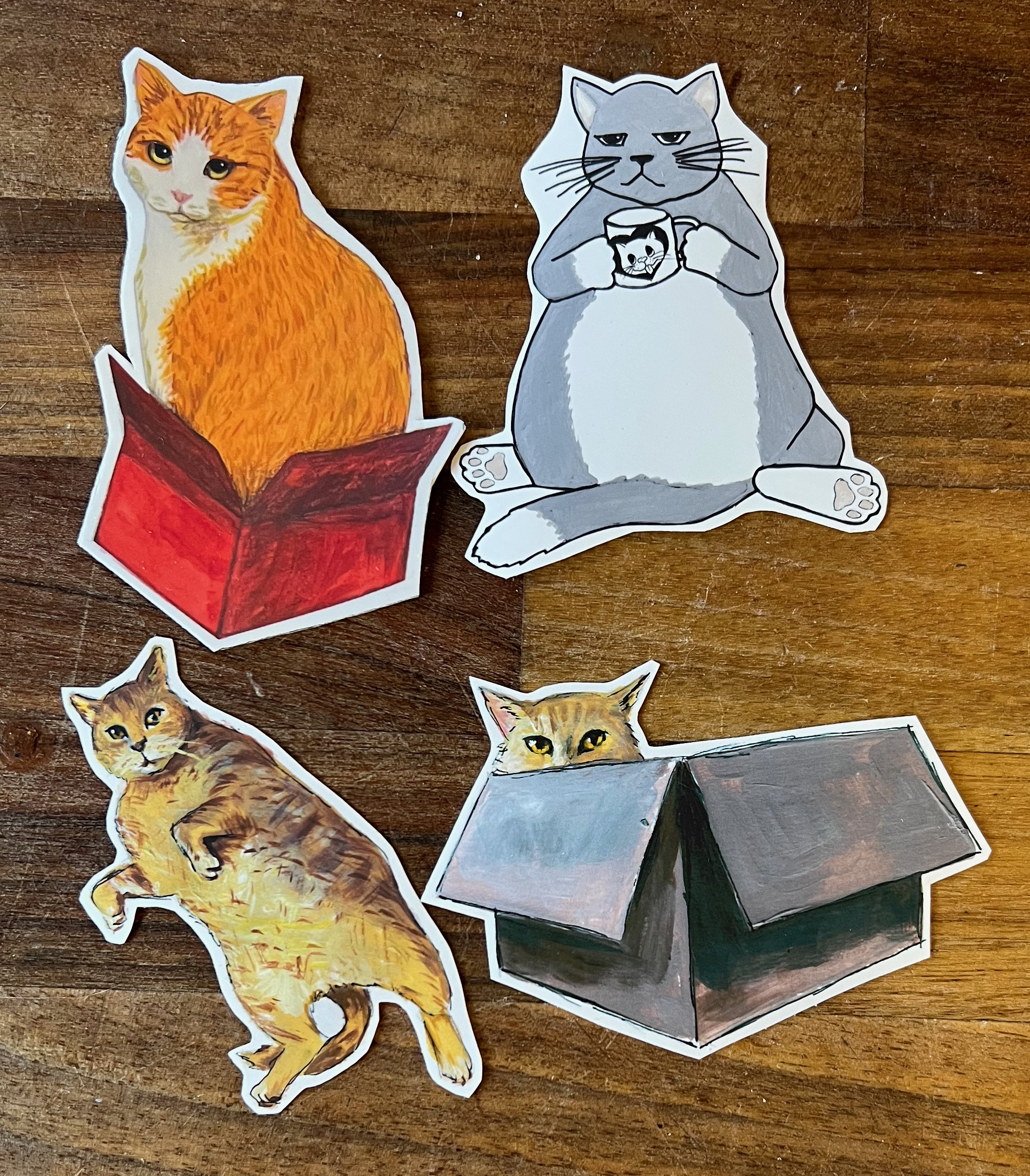 Funny Cat Sticker and Magnets, Set of 4