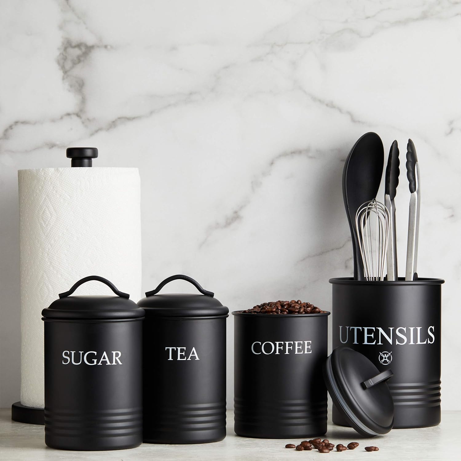 Black Kitchen Storage Canisters Set