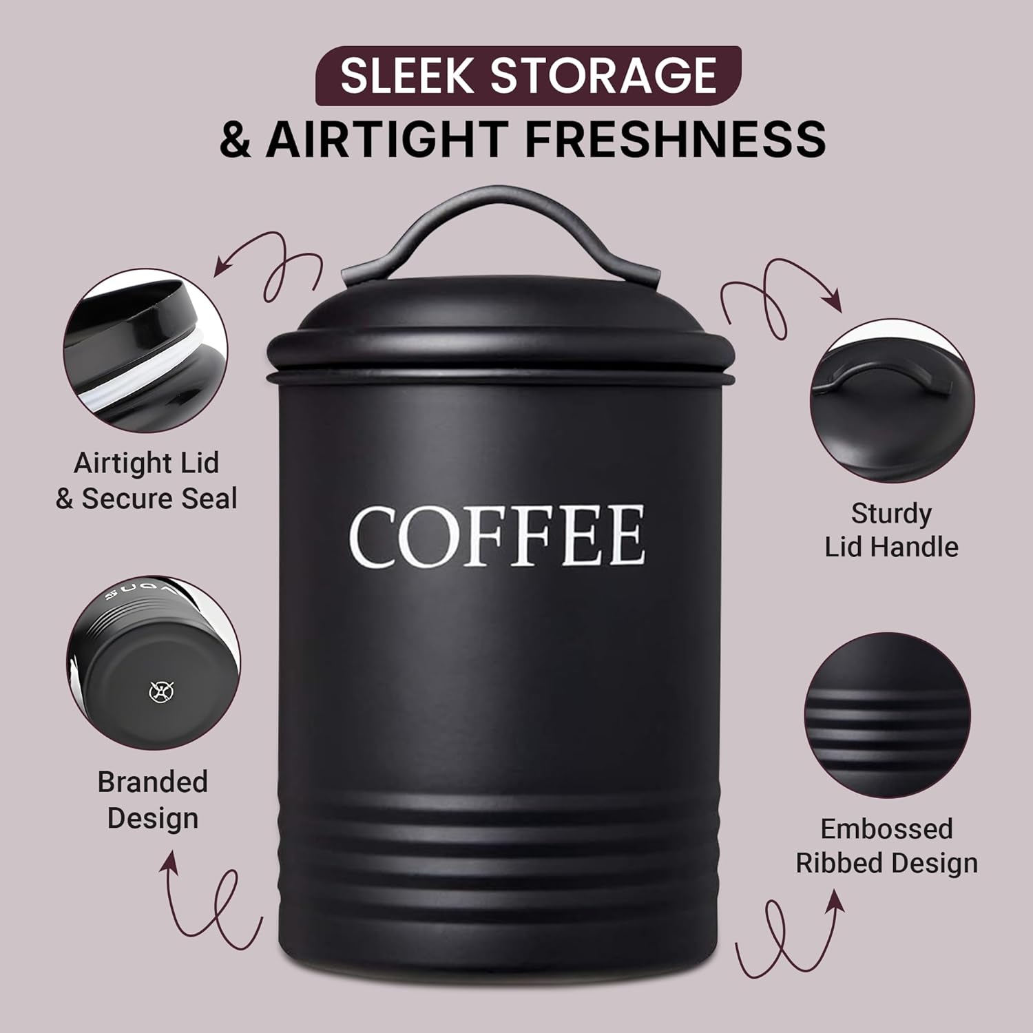 Black Kitchen Storage Canisters Set