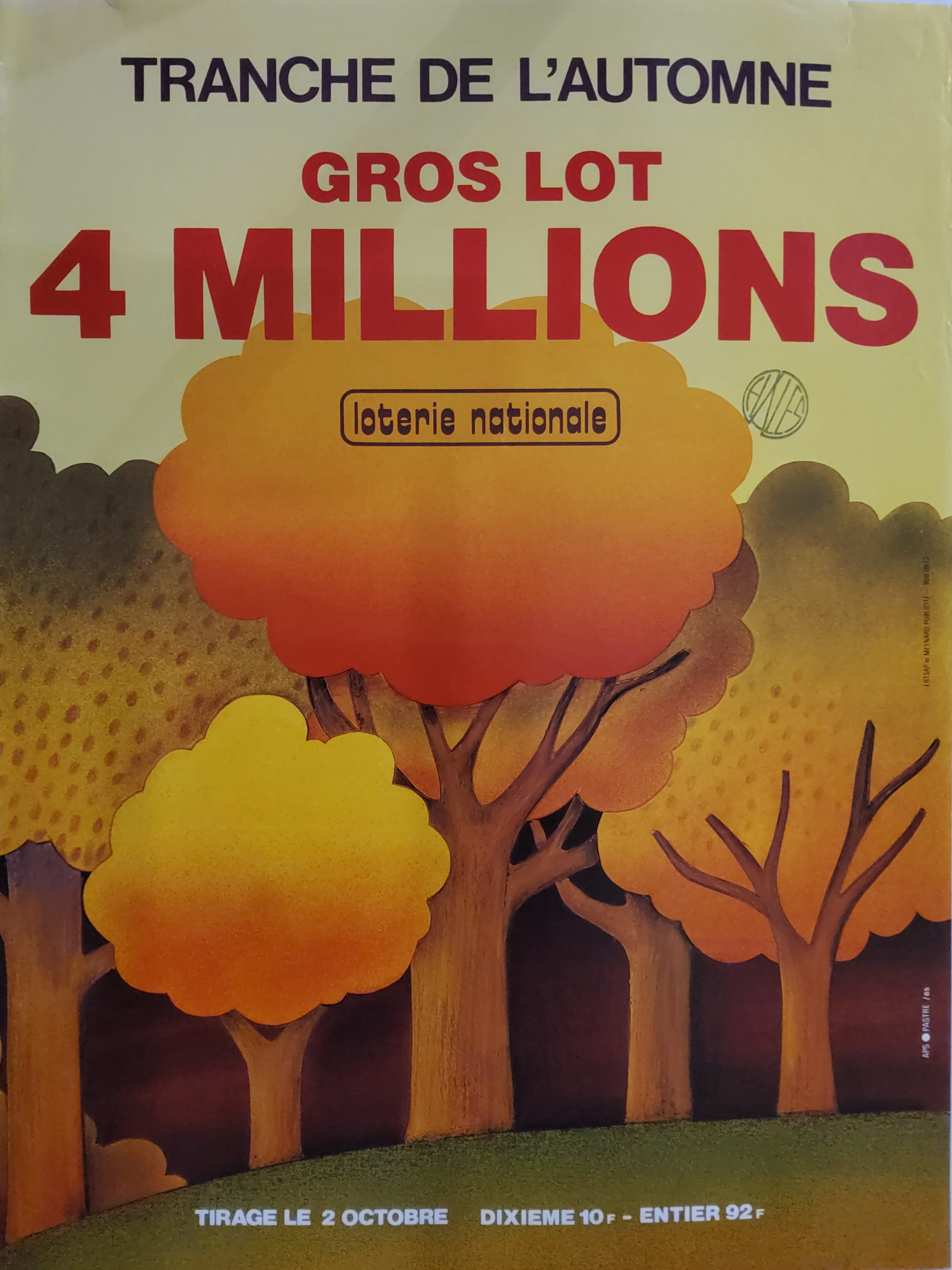 Loterie nationale - Tranche de l'automne - Gros Lot 4 millions F - 2 octobre