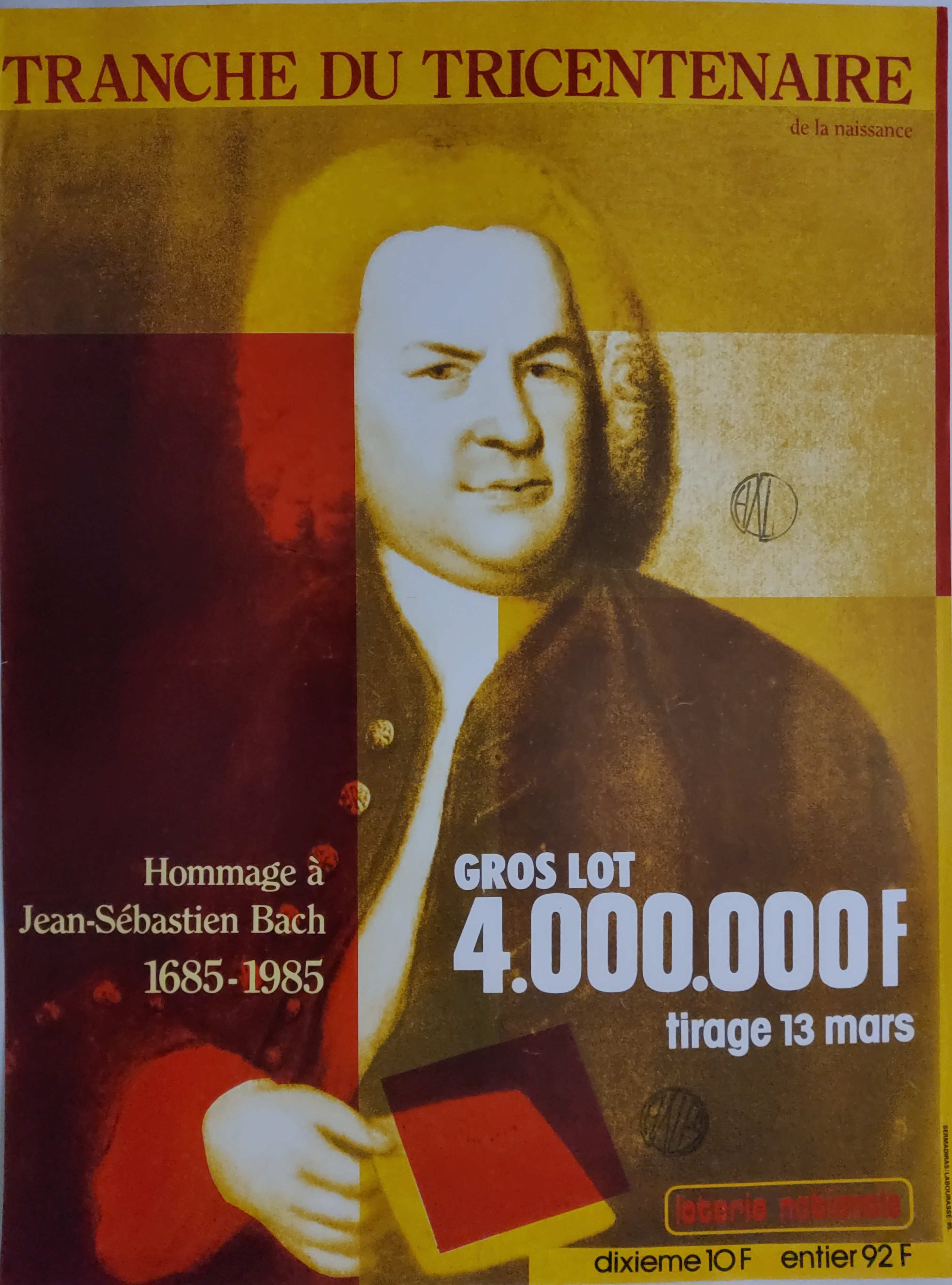 Loterie nationale - Tranche du tricentenaire - Hommage à Jean-Sébastien BACH - 13 mars