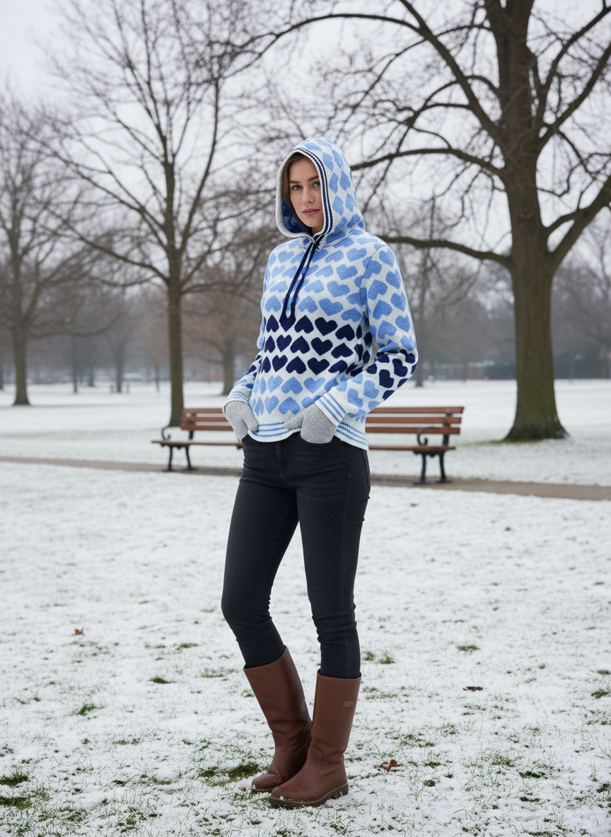 Blue Heart Pattern Hoodie