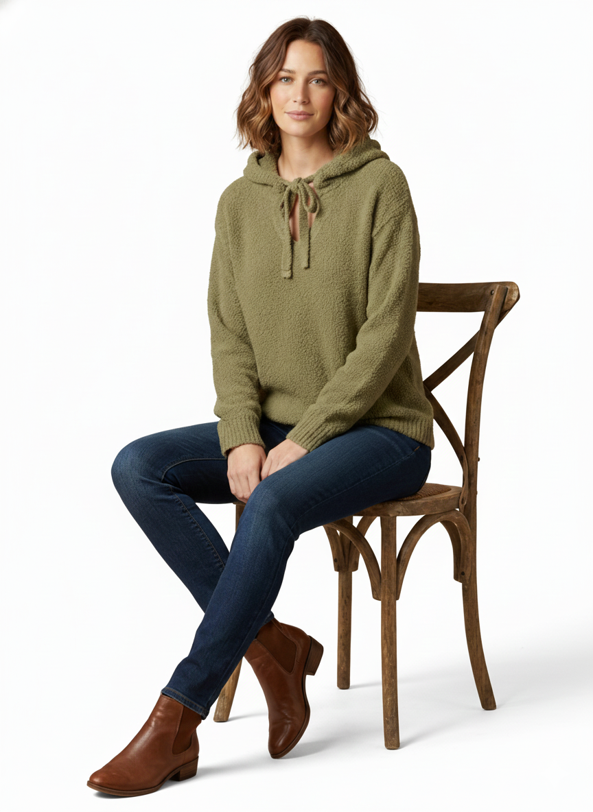 Olive Green Knit Hoodie