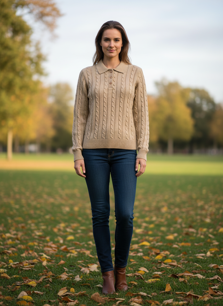 Beige Cable Knit Sweater