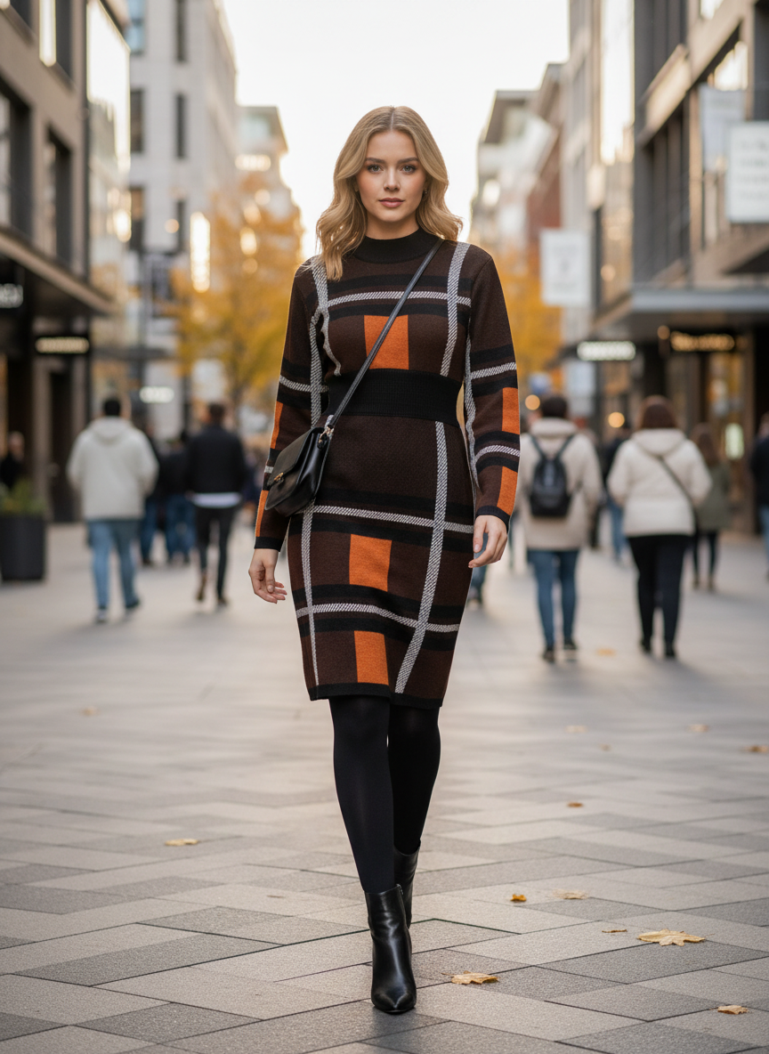 Geometric Pattern Sweater Dress