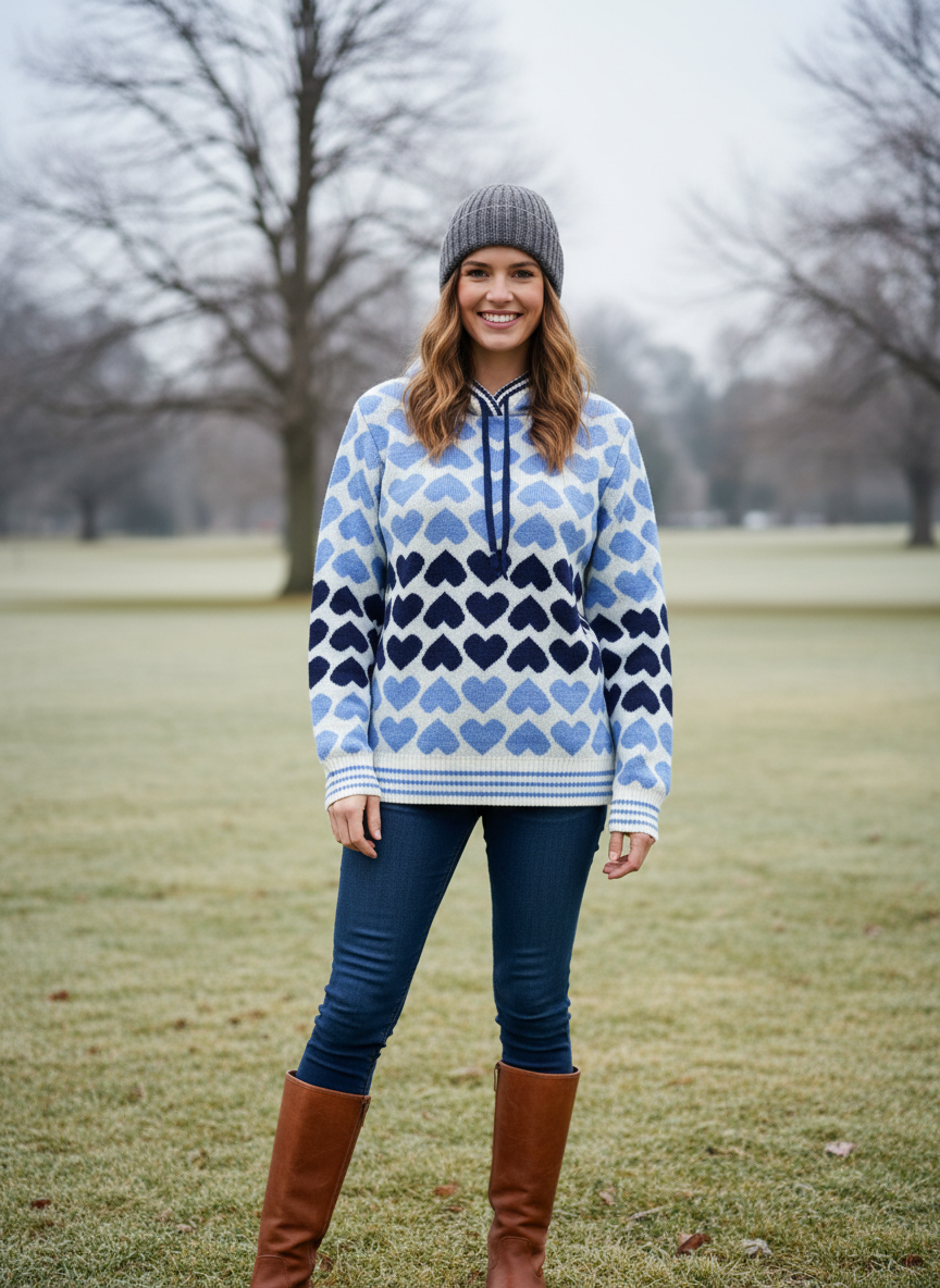 Blue Heart Pattern Hoodie