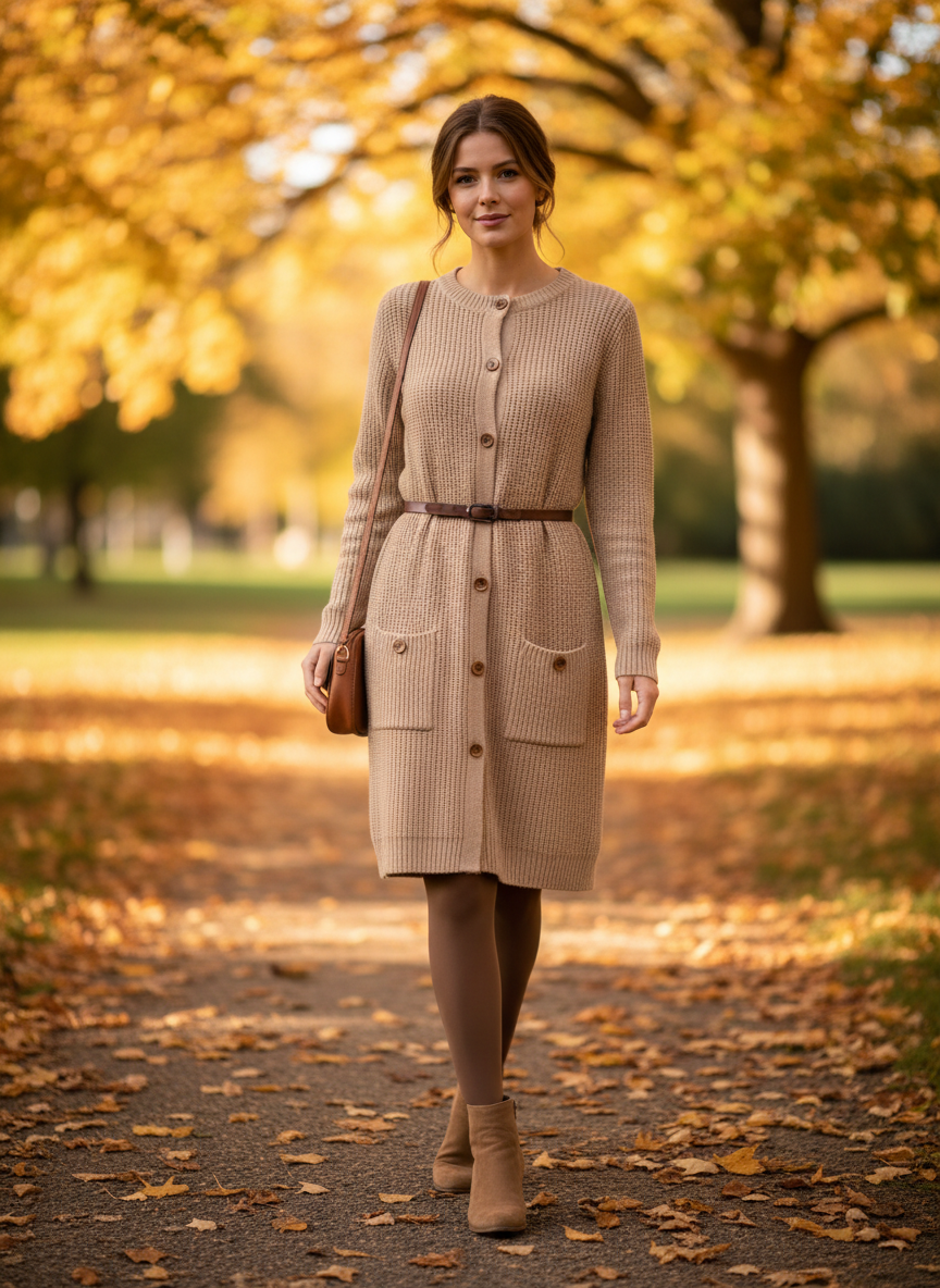 Beige Knit Cardigan Dress