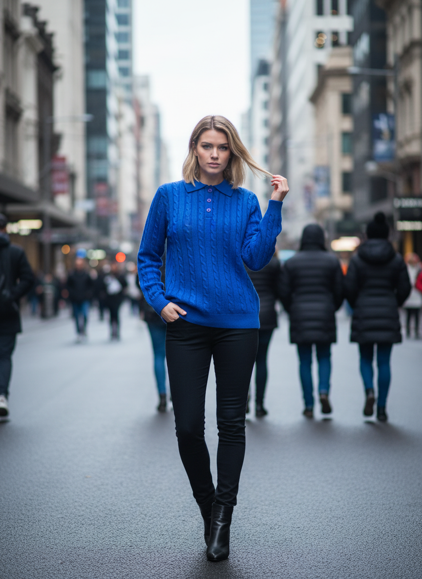 Blue Cable-Knit Sweater