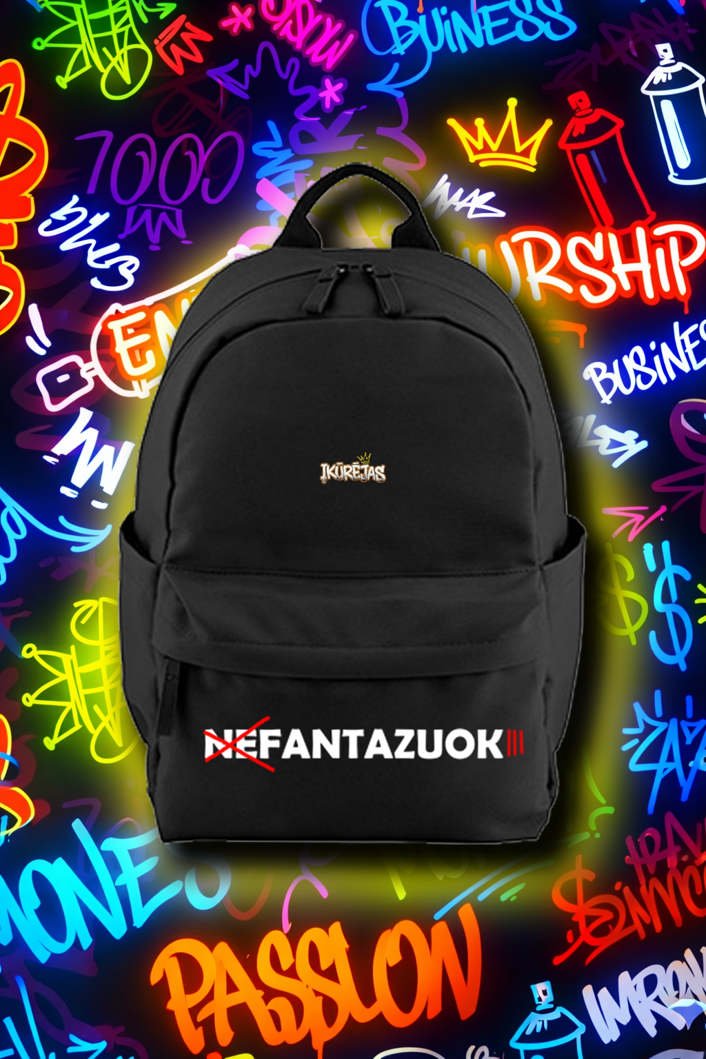 Black Backpack with Unique Print