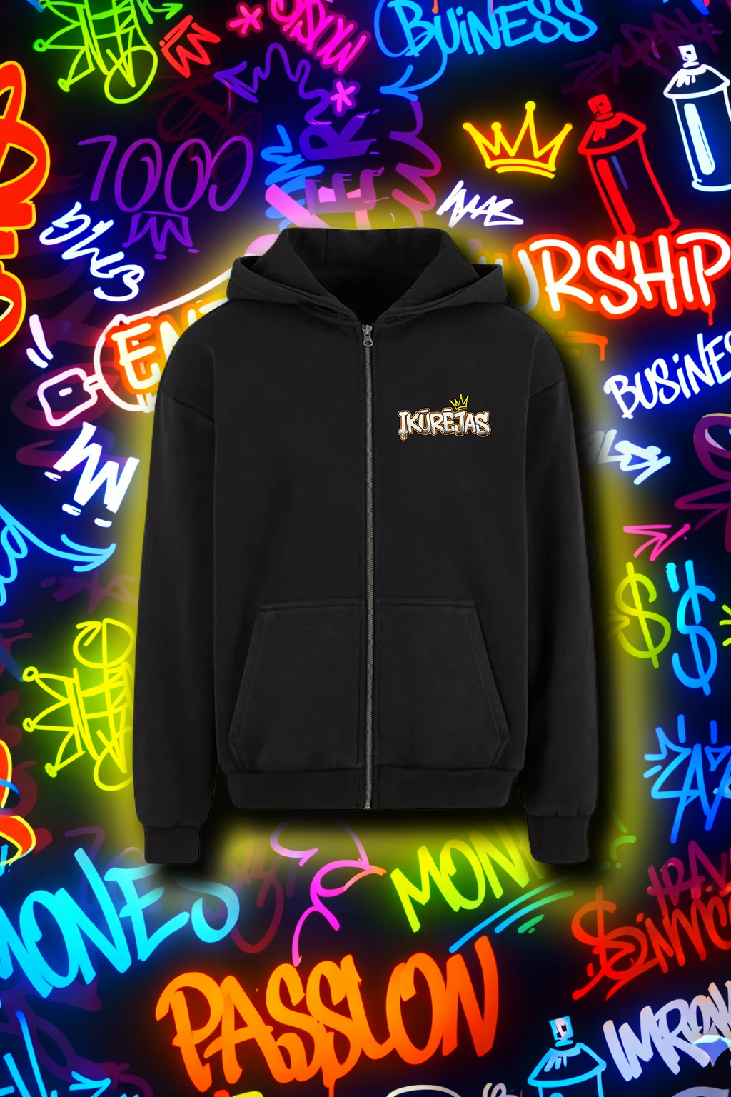 Ikuretás Black Zip-Up Hoodie