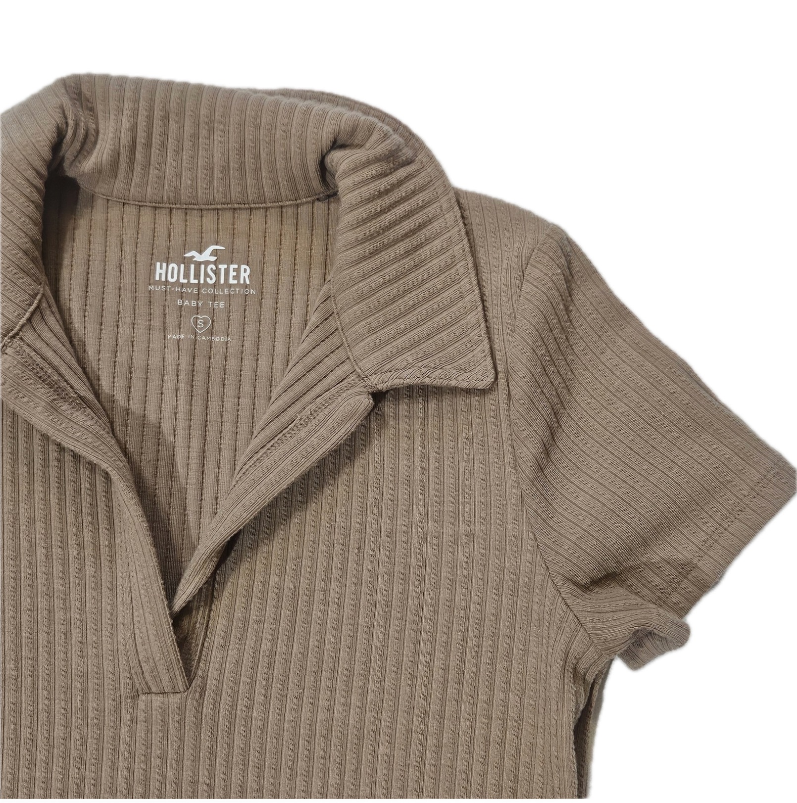 Hollister Baby Tee Womens Small Tan Ribbed Crop Top Stretch Must Have Collection Top