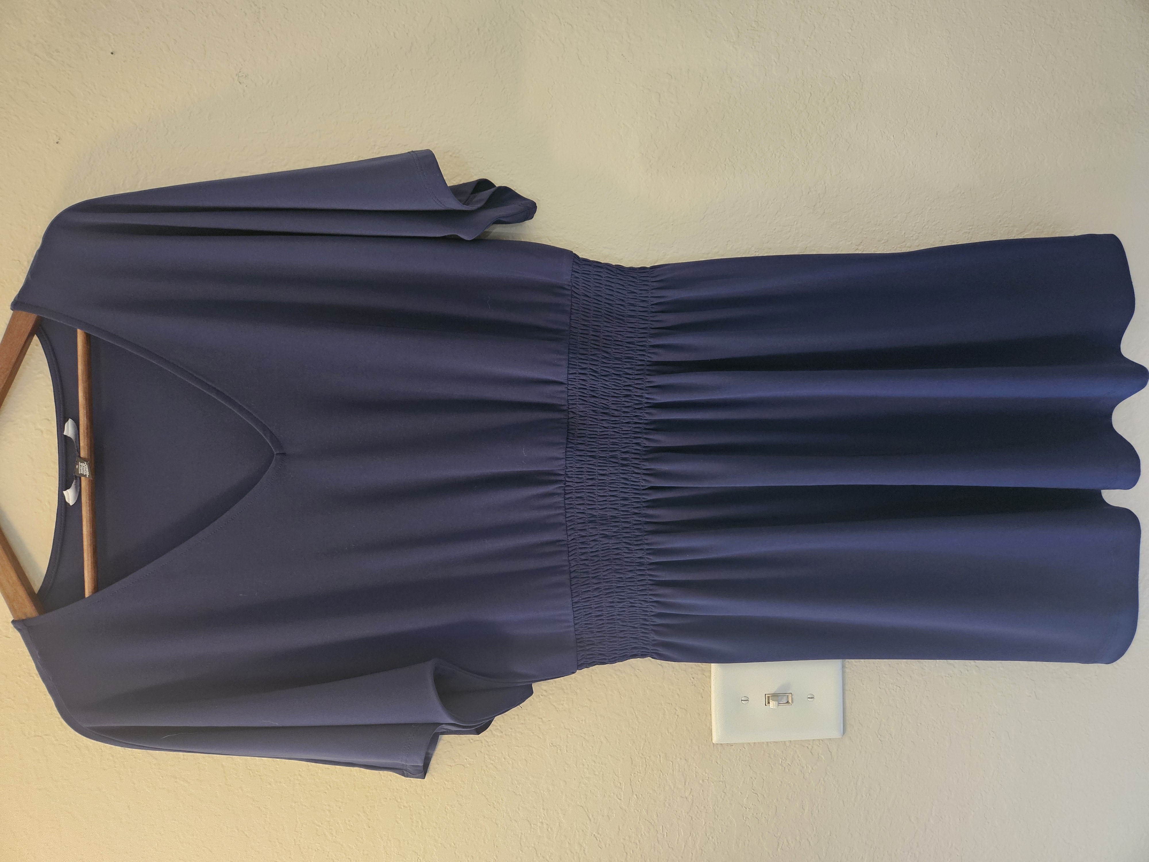 White House Black Market Dress Womens Small Blue Blouson Fit & Flare V-Neck