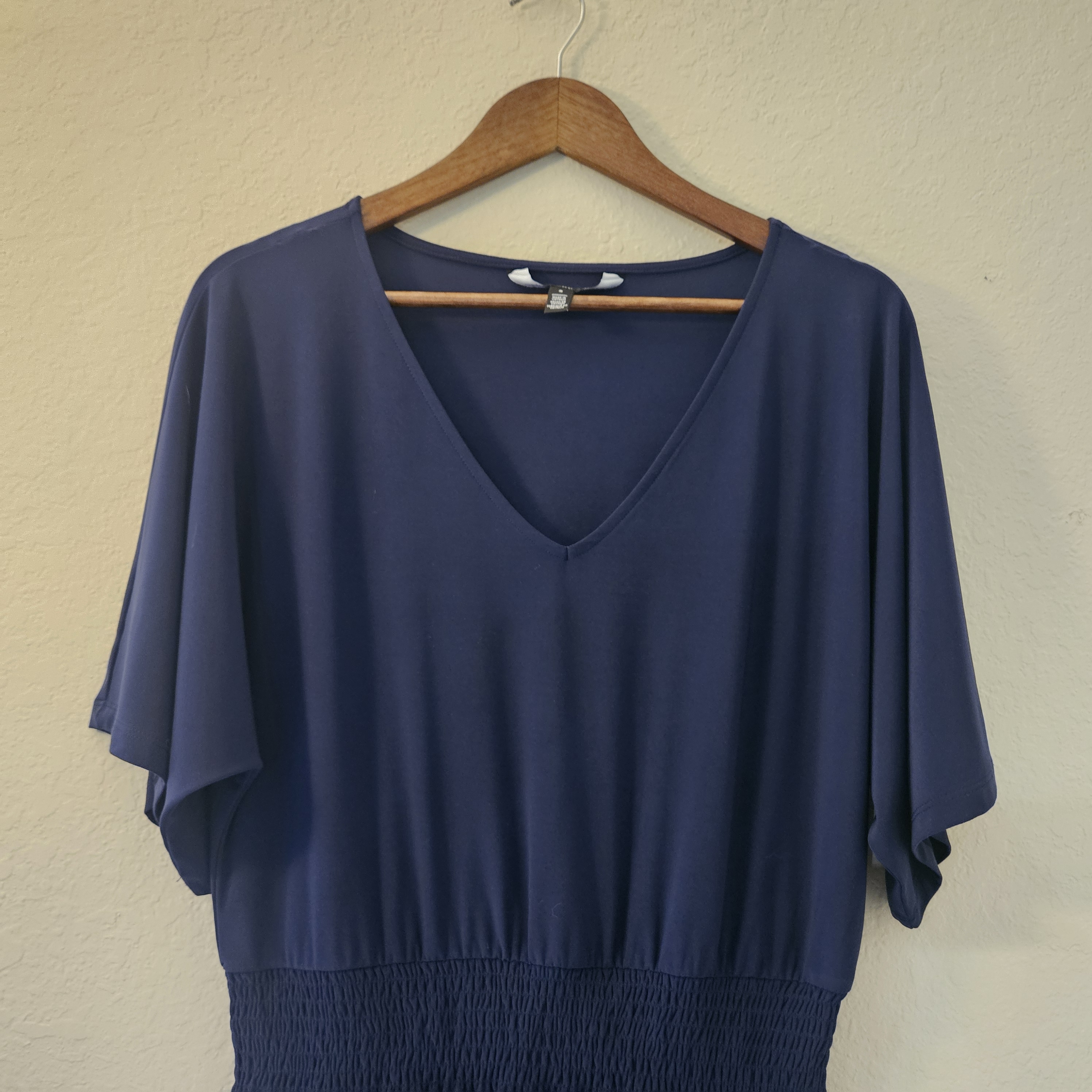 White House Black Market Dress Womens Small Blue Blouson Fit & Flare V-Neck