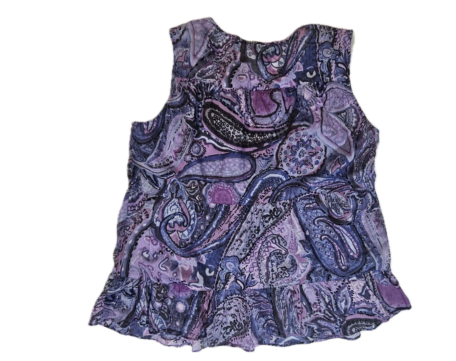 Talbots Blouse Womens Small Purple Paisley Tie Neck Sleeveless Sheer Casual Top