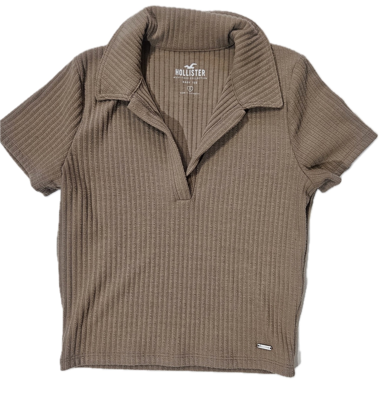 Hollister Baby Tee Womens Small Tan Ribbed Crop Top Stretch Must Have Collection Top