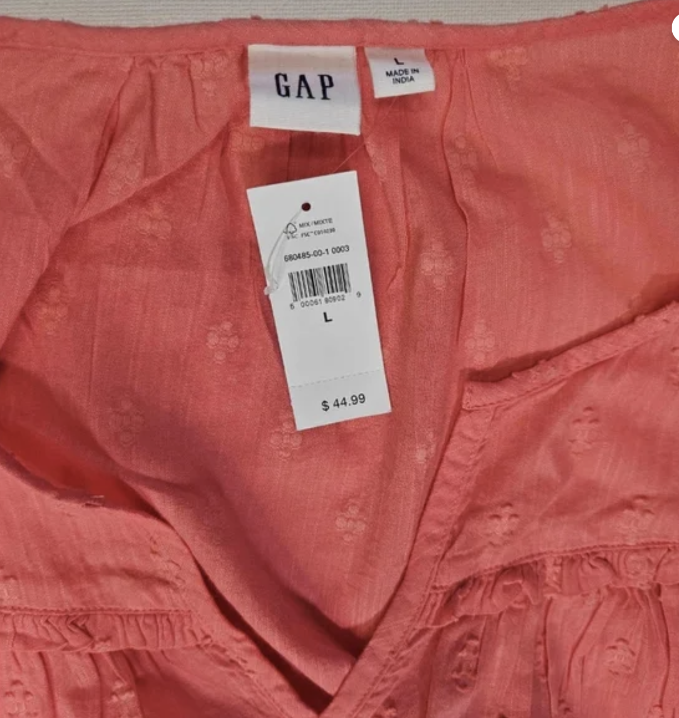 GAP Blouse Womens L Coral V-Neck Cap Sleeve Ruffle Floral Lightweight Relaxed