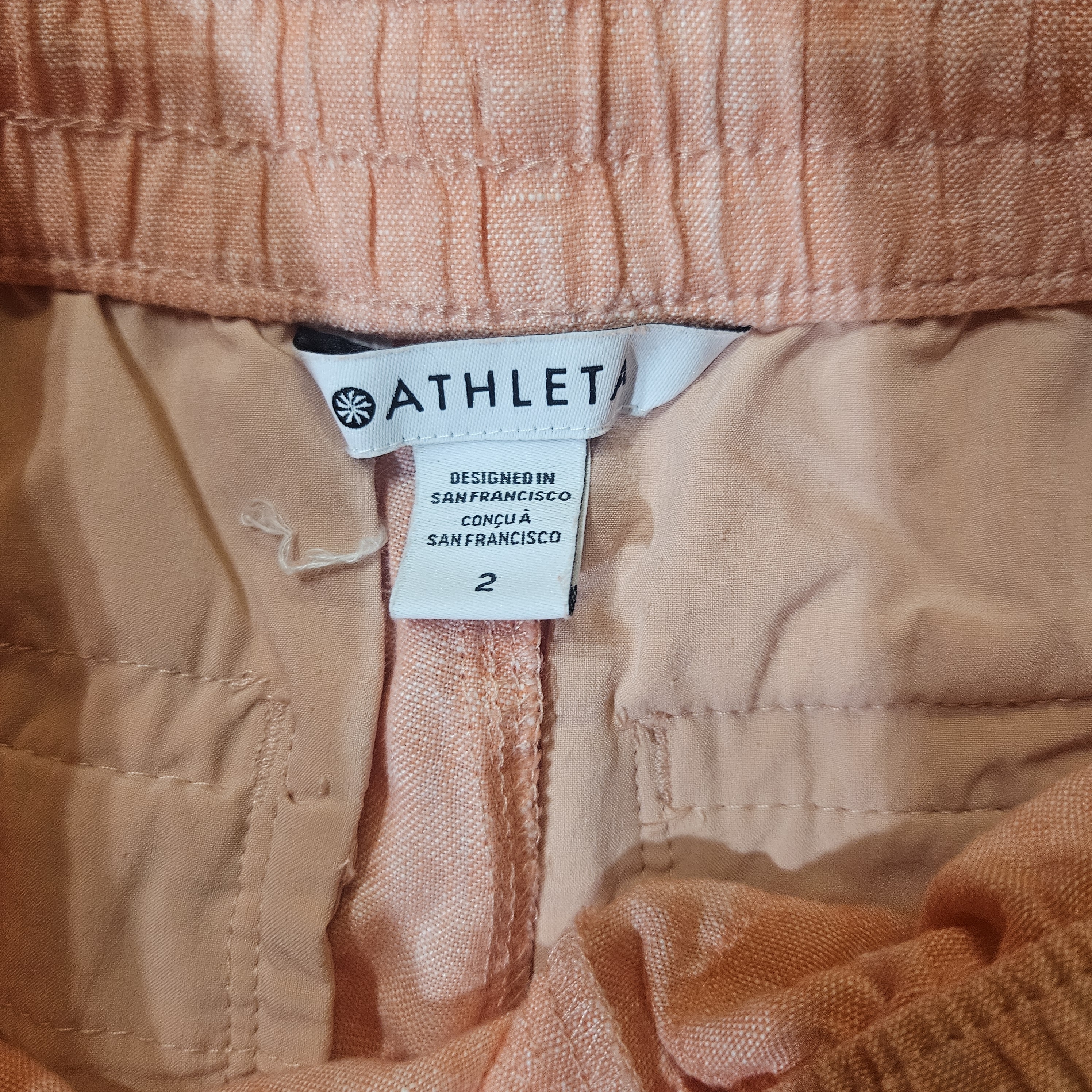 Athleta Pants Womens 2 Orange Jogger Linen Elastic Waist Drawstring Pockets