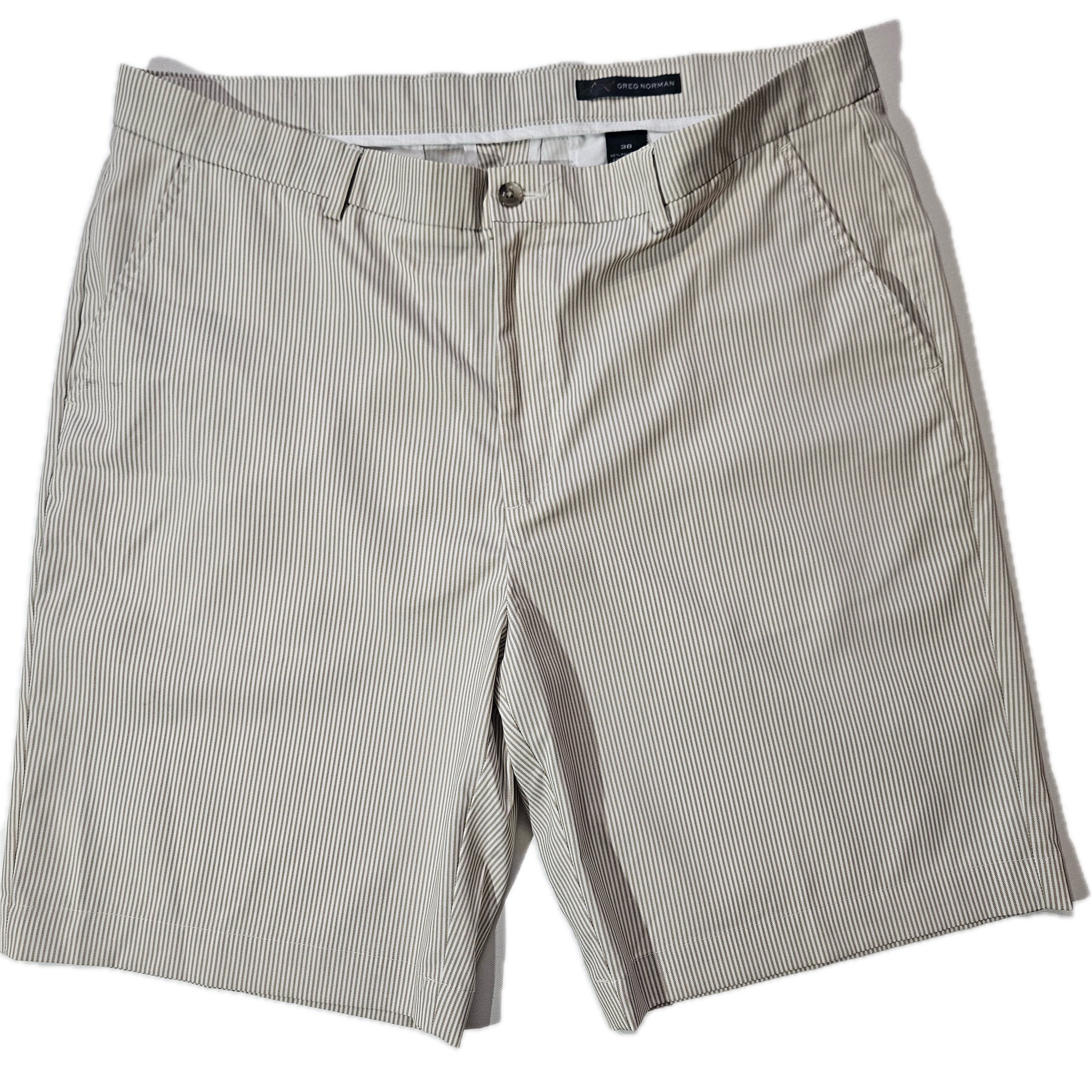 Greg Norman Shorts Mens 38 Beige Striped Chino Polyester Spandex Pockets