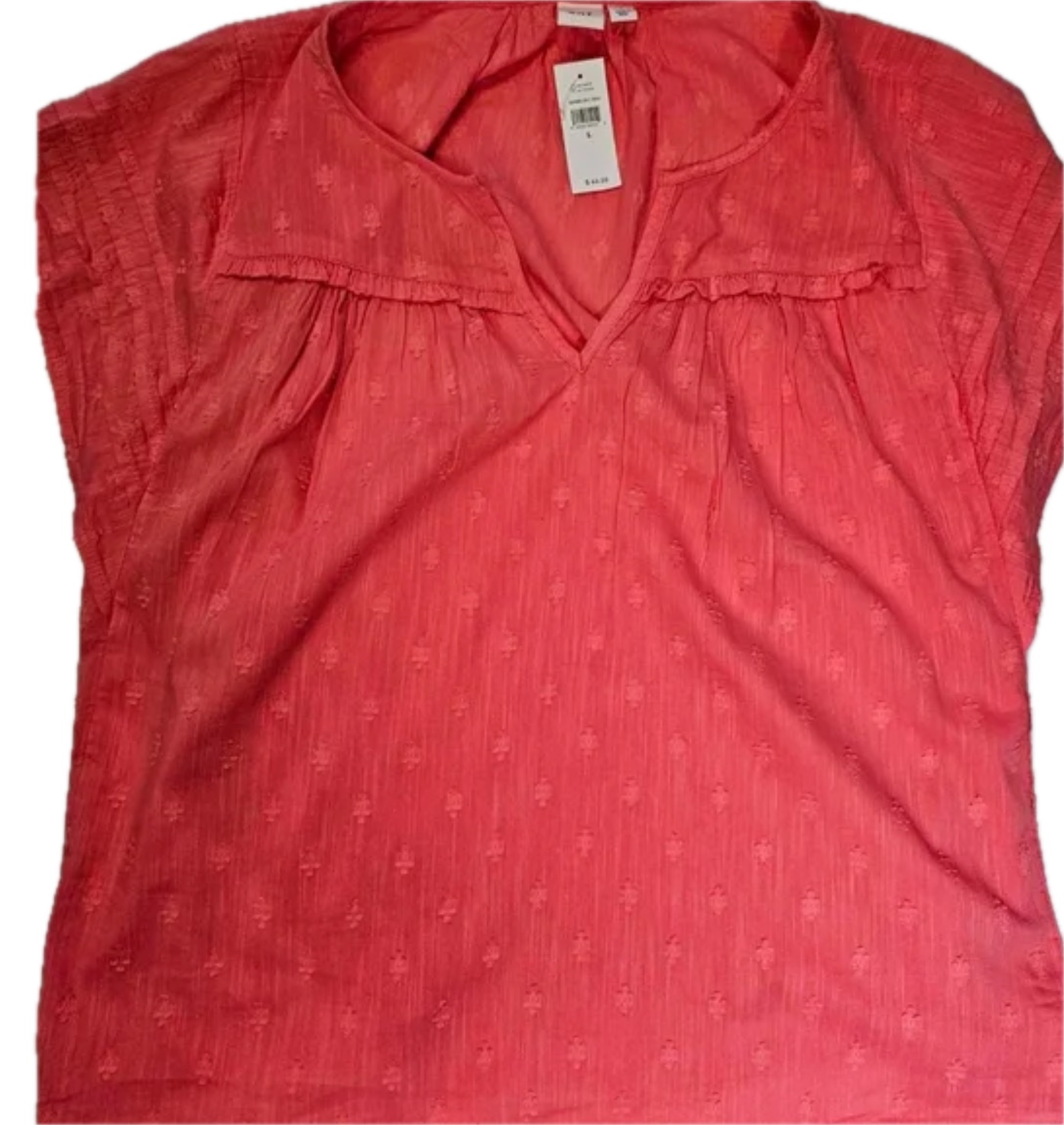 GAP Blouse Womens L Coral V-Neck Cap Sleeve Ruffle Floral Lightweight Relaxed