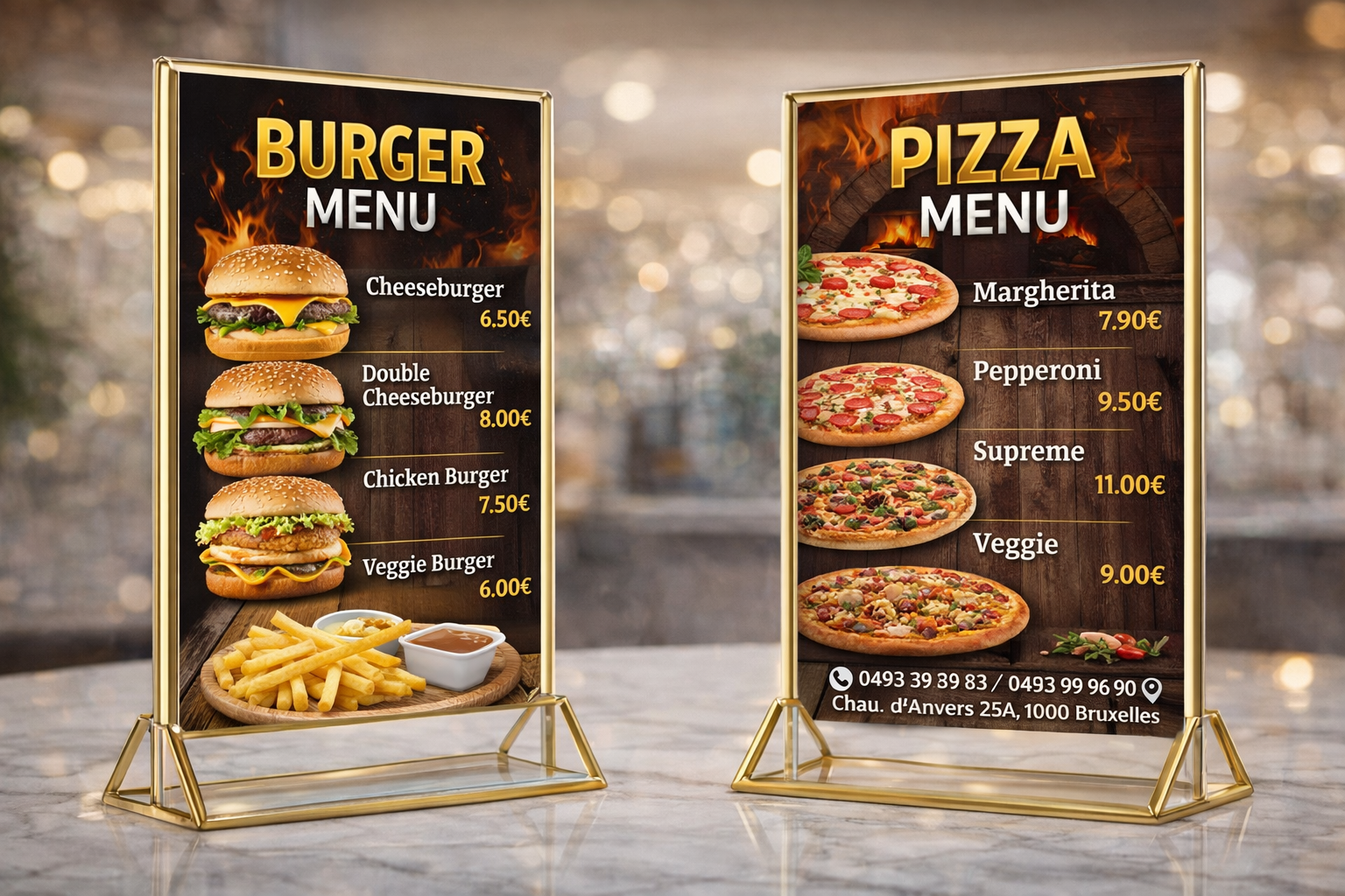 Support Menu Acrylique 10x15cm, 4x6'' Claires avec Menu de Table Double Face