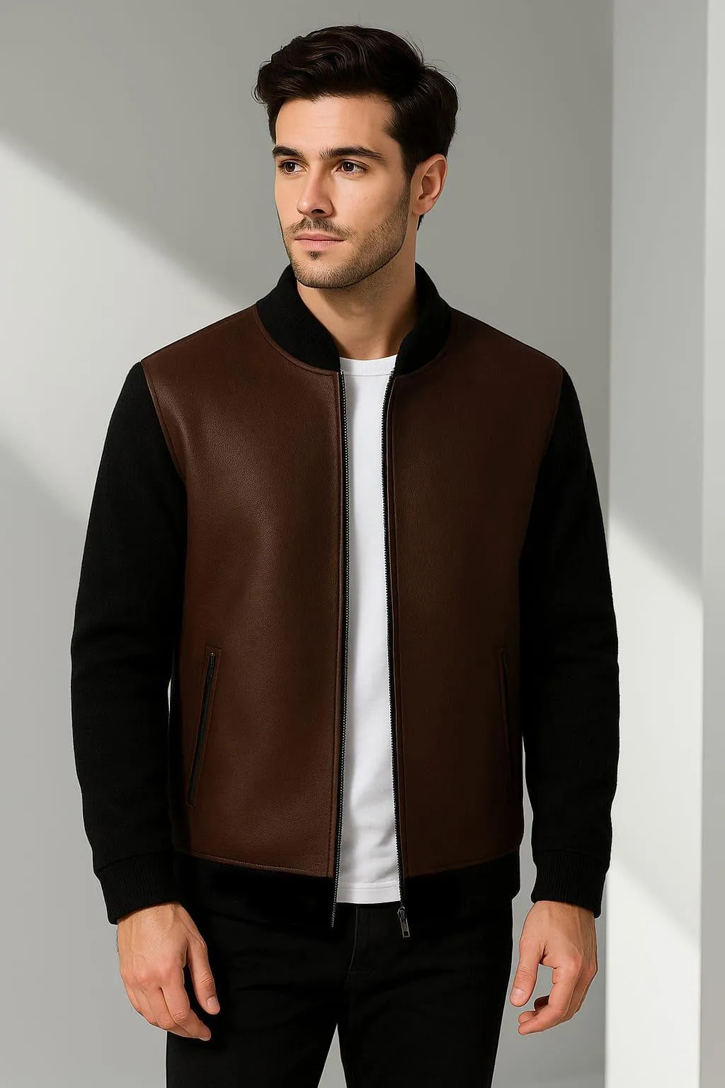Men's Brown and Black Bomber Jacket