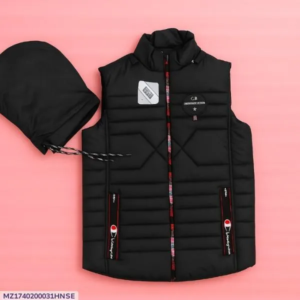 Black Puffer Vest with Detachable Hood