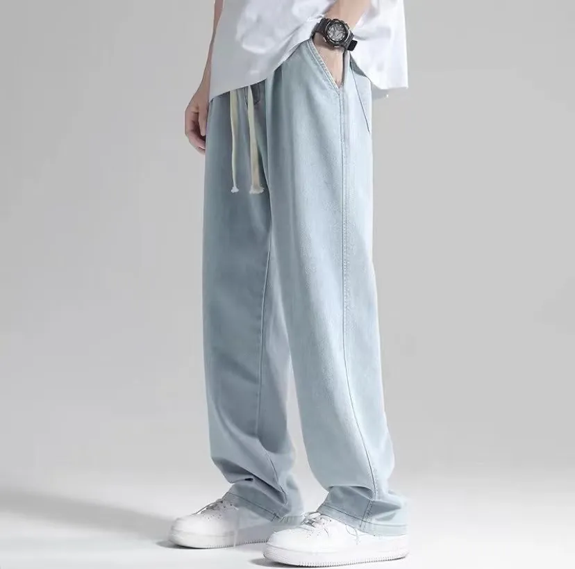 Light Blue Casual Drawstring Pants