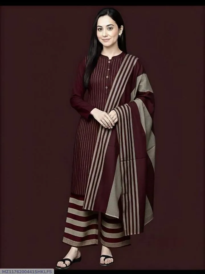 Maroon and Beige Striped Kurta Set