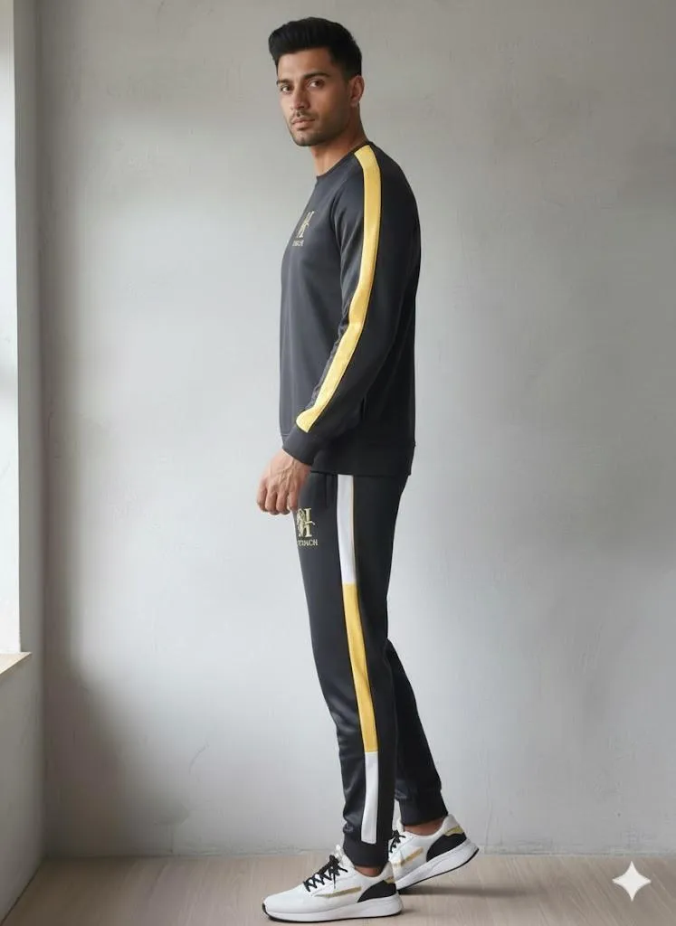 Black Tracksuit with Yellow Stripes