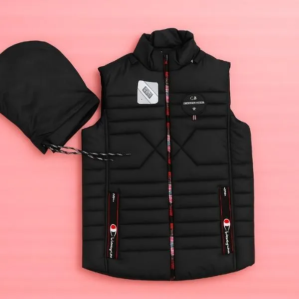 Black Puffer Vest with Detachable Hood
