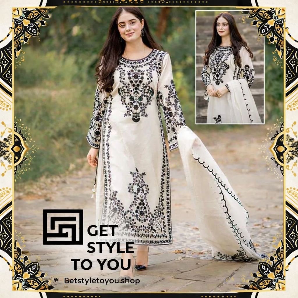 Embroidered White and Maroon Formal Dress