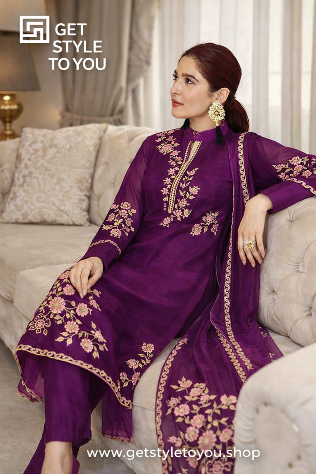 Purple Embroidered Traditional Suit