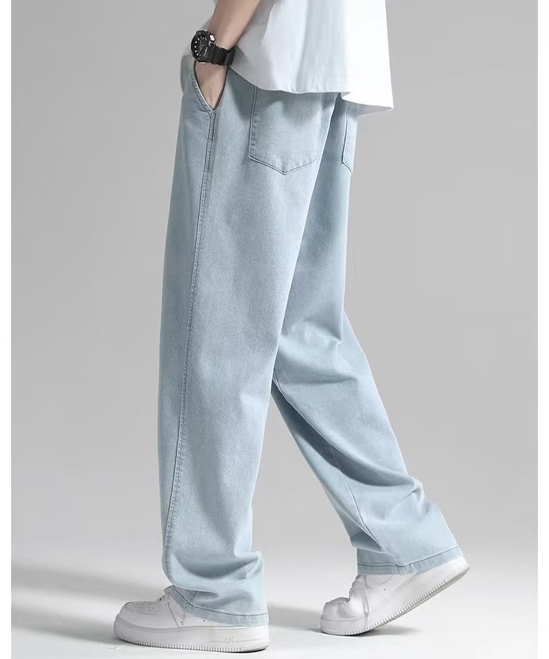 Light Blue Casual Drawstring Pants