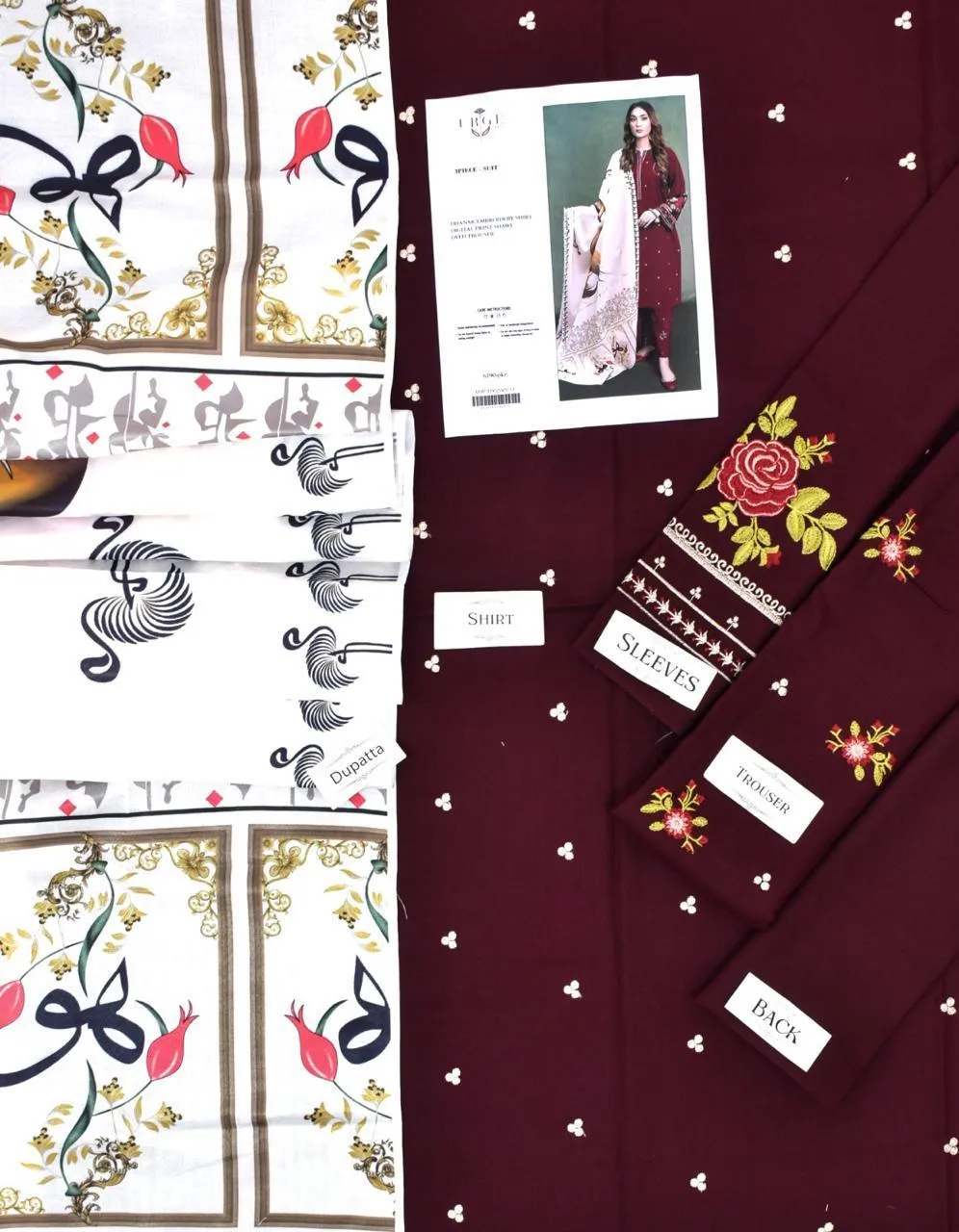 Embroidered Red Lawn Suit
