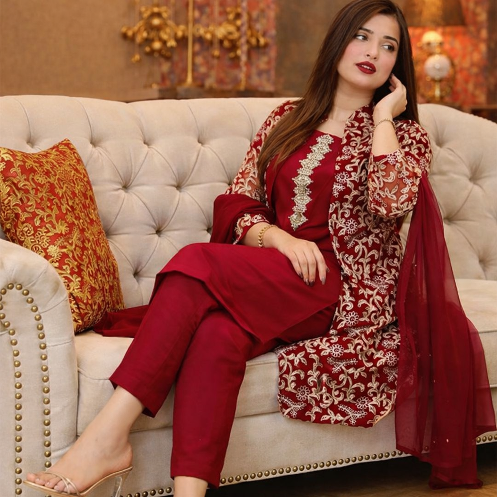Embroidered Maroon Traditional Dress