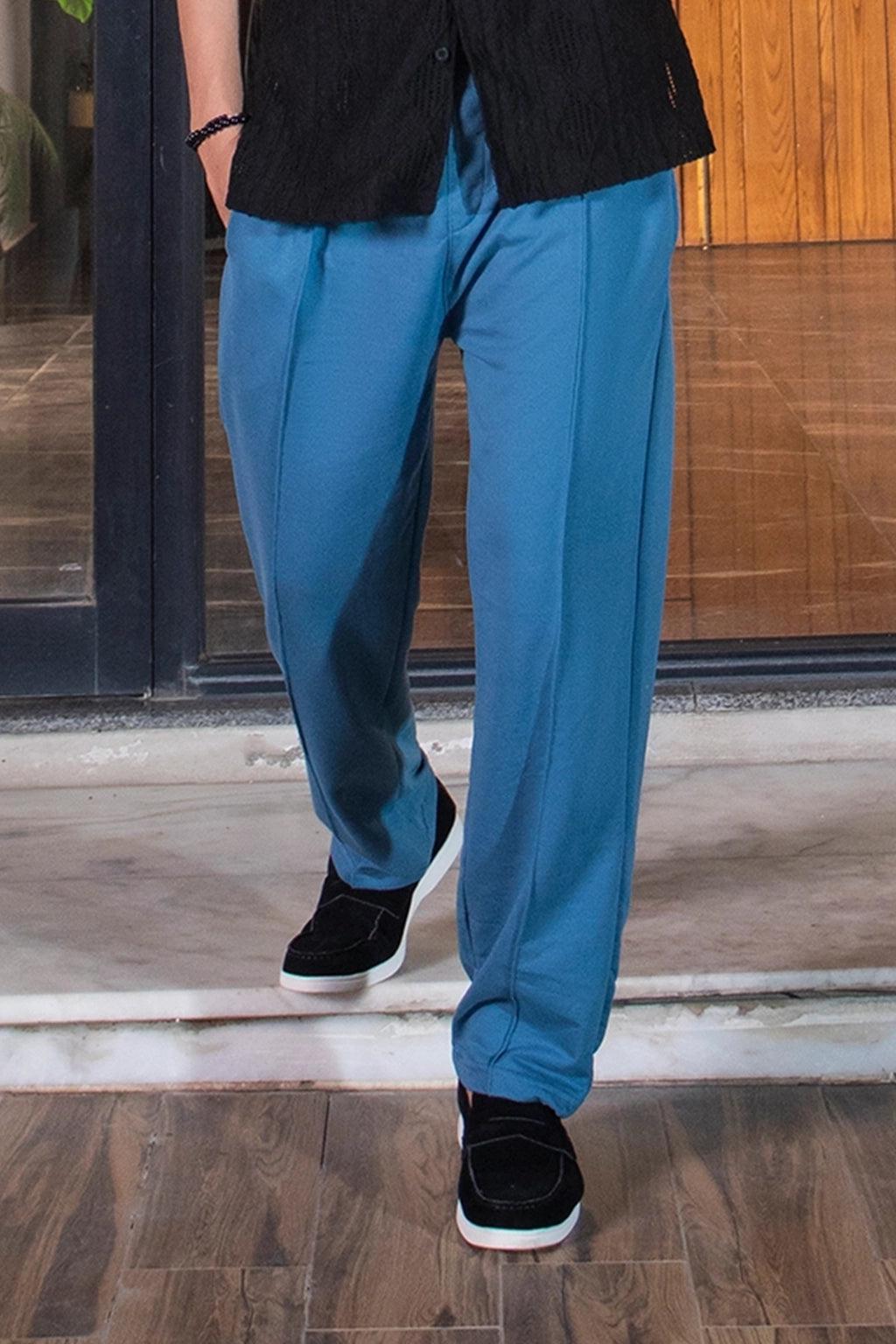 Blue Relaxed-Fit Trousers