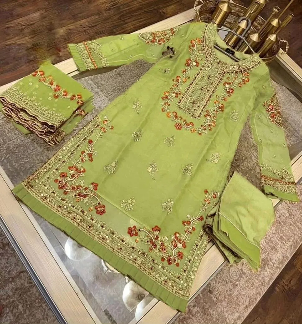 Premium Embroidered Green Dress