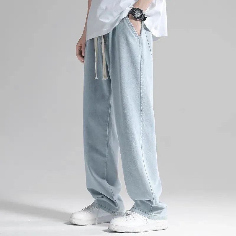 Light Blue Casual Drawstring Pants