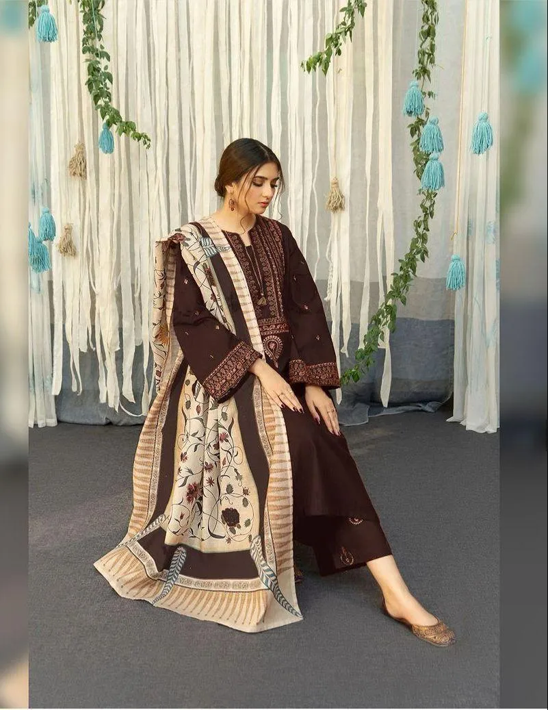 Embroidered Brown Three-Piece Suit