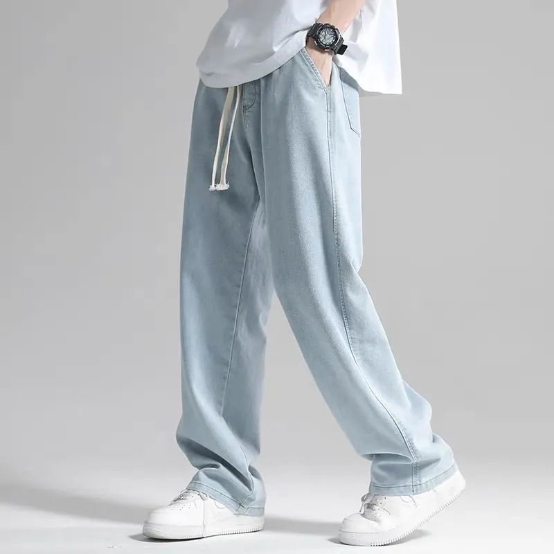 Light Blue Casual Drawstring Pants