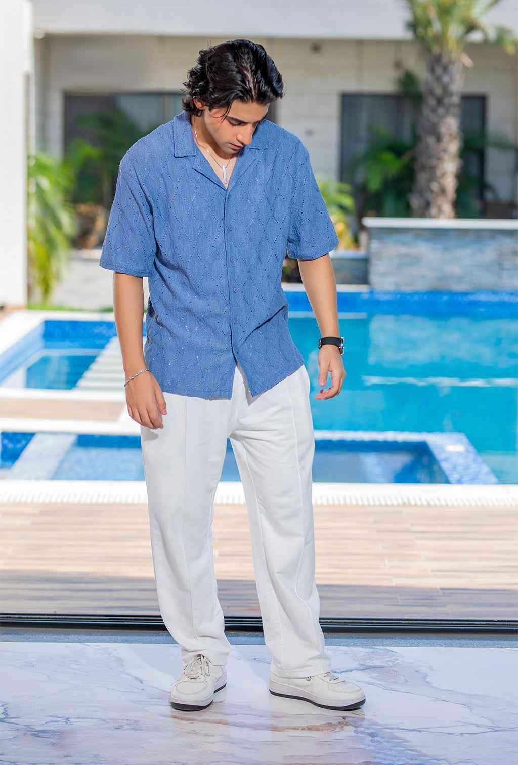 Men's Casual Blue Short Sleeve Shirt