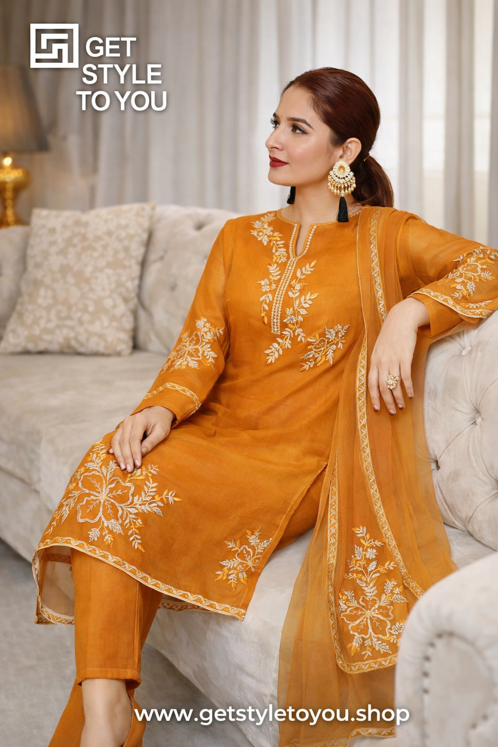 Traditional Mustard Embroidered Outfit