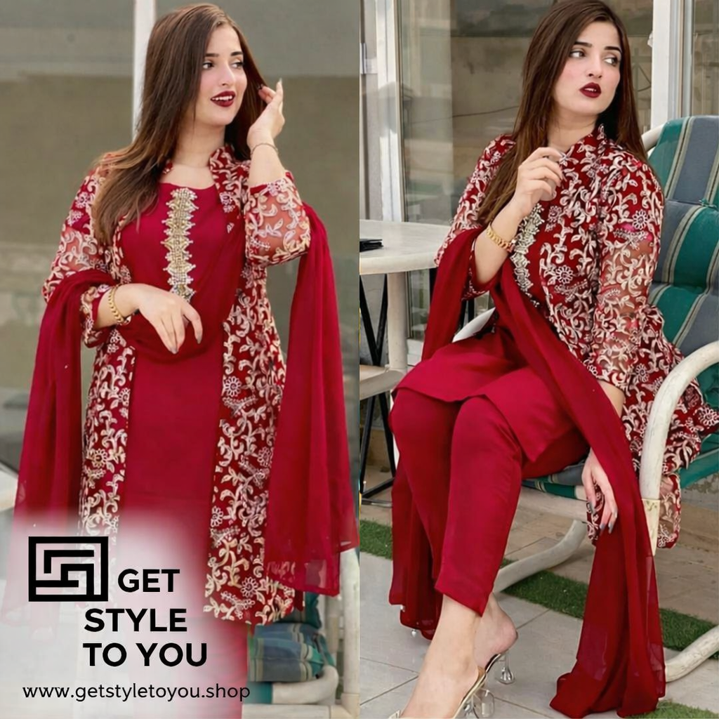 Embroidered Maroon Traditional Dress